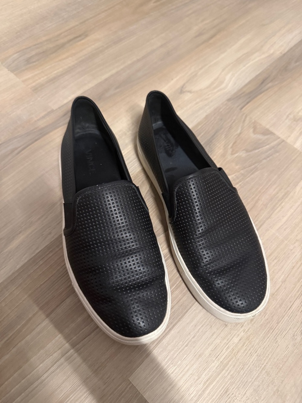 Vince Black Perforated Slip-On Sneakers with White Sole size 6.5